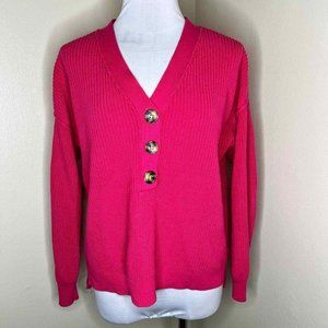 Rachel Zoe Half Button Sweater Pink V-Neck  Size Medium NWT